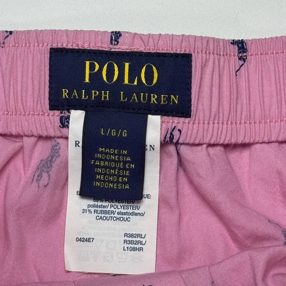 Polo Ralph Lauren Men’s Woven Boxer Shorts Underwear Logo Print Pink/Blue Large